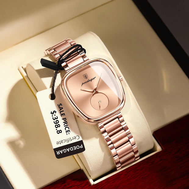 POEDAGAR Luxury Stainless Steel Quartz Watch for Women Waterproof Elegant Ladies Clock High Quality Wristwatch