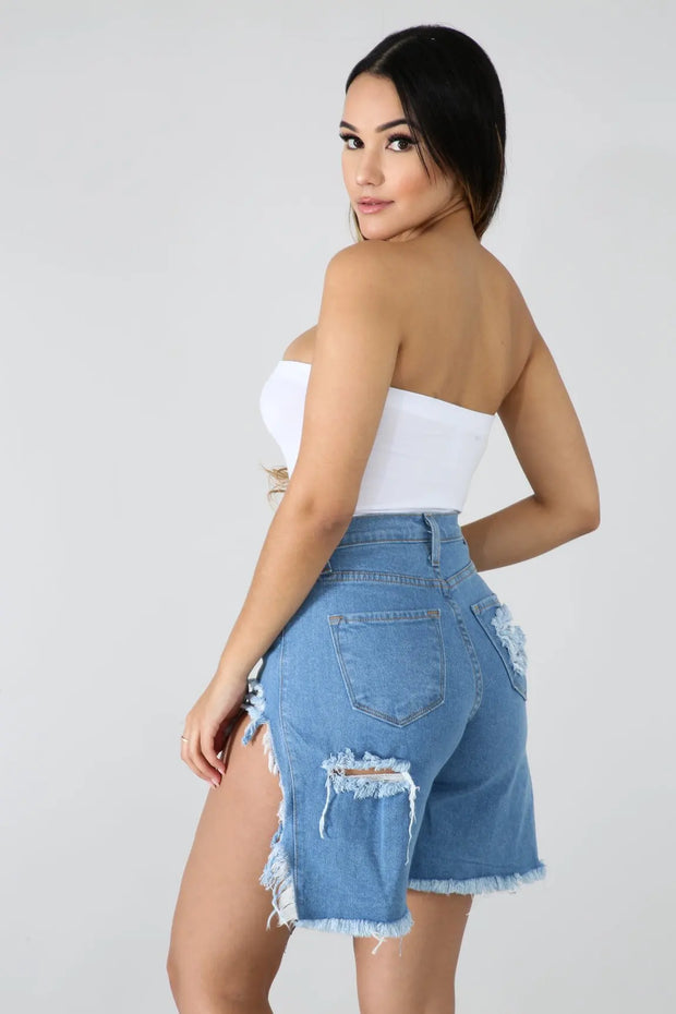 Summer Fashion Women's High Waist Denim Shorts Ladies Casual Street Distressed Frayed Fringed Sexy Jeans Short Pants