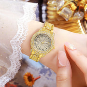 Luxury Women's Gold Quartz Watch Fashionable Diamond Wristwatch Set with Elegant Bracelet for Ladies