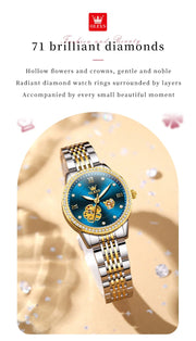 OLEVS 6706 Automatic Mechanical Wristwatch for Women Luxury Flower Diamond Dial Waterproof Ladies Hand Clock