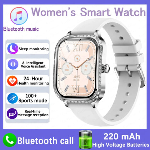 Women's Smart Watch Heart Rate & Blood Pressure Monitor Music Playback AI Voice Sports BT Calling for Xiaomi Huawei