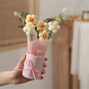 5PCS Knitted Flowers Puff Bucket Bouquet Woolen Flowers DIY Hand Knitted Flowers for Valentine's Day Christmas Gifts