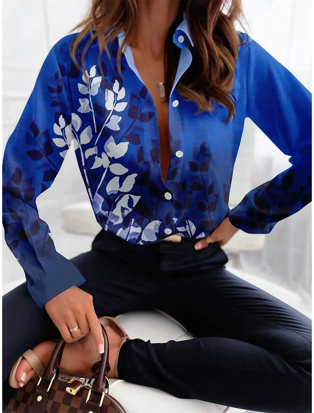 Casual Fashion Women's Button Top Texture Printed Shirt Long Sleeve Office Wear for Autumn 2024 Eye Catching Keep Short