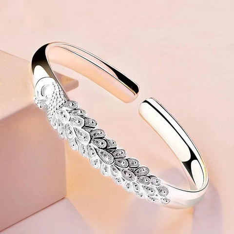 Fashion 925 Sterling Silver Woman Cuff Bracelet Open Leaf Shaped Adjustable Charm Bangle Bracelets Luxury Party Jewelry Gifts