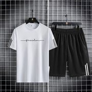 【 M-5XL 】 Summer men's set 2024 new quick drying breathable mesh short sleeved T-shirt and shorts two-piece running sports set