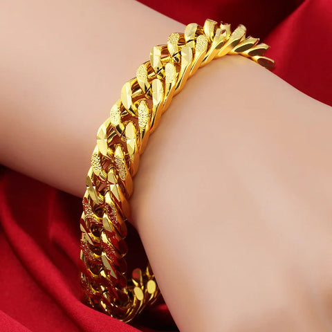 SAIYE 9mm 24K Solid Gold Bracelet Men Womens Chain Bracelet Wristband Korean Gold Jewelry Men's Jewelry