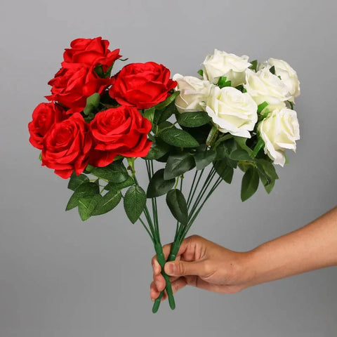 9Head Artificial Roses Bride Wedding Home Decor Holding Roses Bouquet of Large Roses Artificial Rose Bouquet