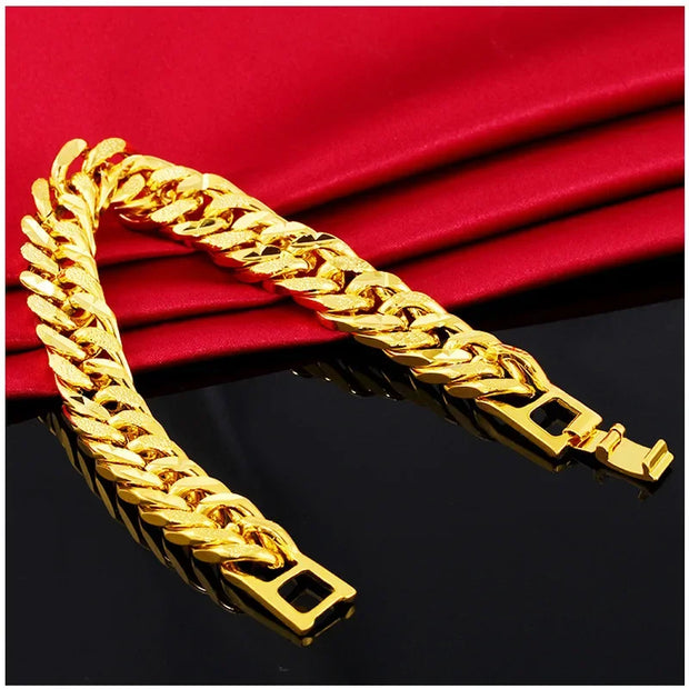 SAIYE 9mm 24K Solid Gold Bracelet Men Womens Chain Bracelet Wristband Korean Gold Jewelry Men's Jewelry