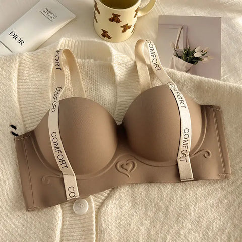 Seamless Underwear Women's Small Breasts Push Up And Look Bigger Without Wire Rings To Shrink Side Breasts Letter Strap Bra