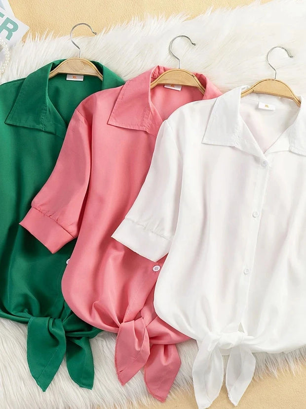 Casual Women's Short Sleeve Blouse Chiffon Material White Color Fashionable Summer Shirt for Women