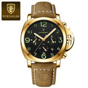 POEDAGAR Luxury Men's Quartz Watch Chronograph Waterproof Luminous Date Casual Leather Sports Military Wristwatch