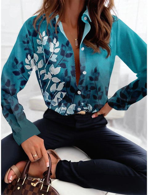 Casual Fashion Women's Button Top Texture Printed Shirt Long Sleeve Office Wear for Autumn 2024 Eye Catching Keep Short