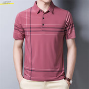 Casual Business Men's Polo Shirt Short Sleeves Summer Pattern Print Button-up Loose Fashion Tops