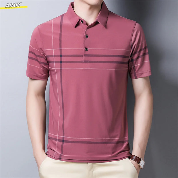 Casual Business Men's Polo Shirt Short Sleeves Summer Pattern Print Button-up Loose Fashion Tops