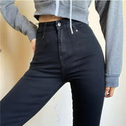 Skinny Women's Stretch Jeans Slim Fashion Korean Pencil Pants Autumn Vintage Black Gray Blue Washed Mom Jeans Leggings