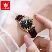 OLEVS Brand Women's Mechanical Watch with Simple Leather Strap Calendar Fully Automatic 9932 Model