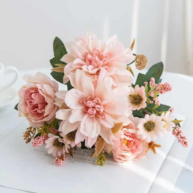 1Pc Hot sale Artificial Flower Silk Dahlia Rose daisy Christmas Home Decoration Bonsai Room Wedding Bridal Bouquet Party Diy box