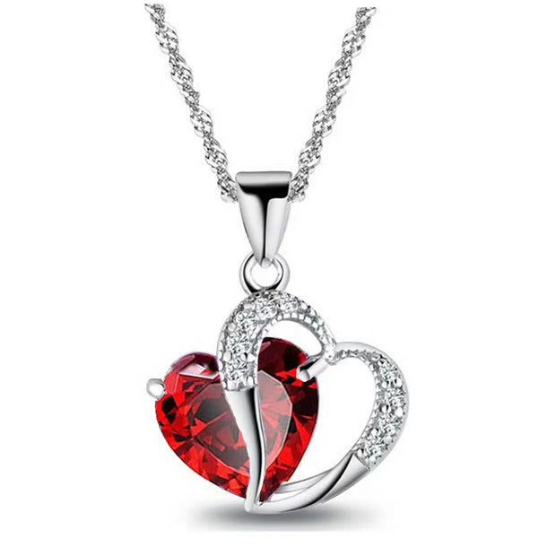 Luxury Red Zircon Pendant Necklaces For Girlfriend Women I Love You For Always And Forever Gifts 2024 Trendy Wedding Jewelry