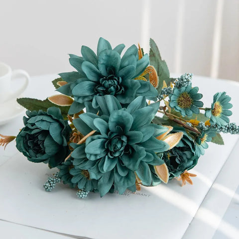 1Pc Hot sale Artificial Flower Silk Dahlia Rose daisy Christmas Home Decoration Bonsai Room Wedding Bridal Bouquet Party Diy box