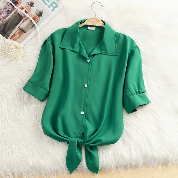 Casual Women's Short Sleeve Blouse Chiffon Material White Color Fashionable Summer Shirt for Women