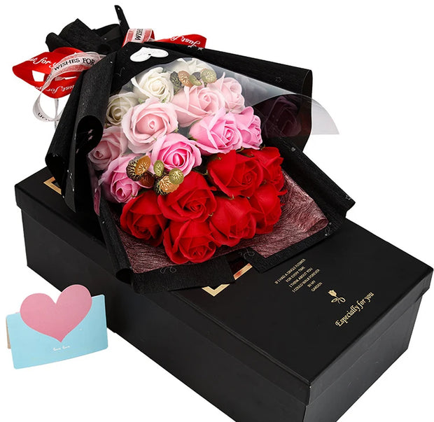 Hand Made Artificial 18 heads Rose Flowers Bouquet Gift Box Home Decoration Creative Valentine Birthday Party Graduation Gifts