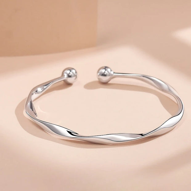 Fashion 925 Sterling Silver Woman Cuff Bracelet Open Leaf Shaped Adjustable Charm Bangle Bracelets Luxury Party Jewelry Gifts