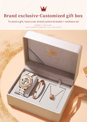 OLEVS Elegant Ladies Watch Butterfly Dial Design Waterproof Ceramic Strap Bracelet Set with Diamonds Ideal Gift