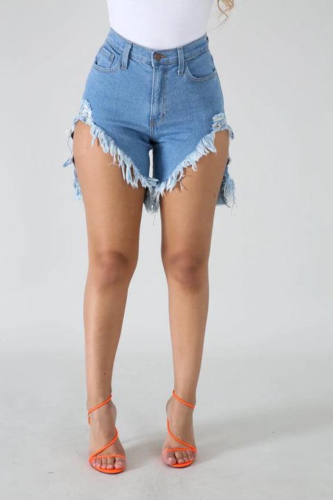 Summer Fashion Women's High Waist Denim Shorts Ladies Casual Street Distressed Frayed Fringed Sexy Jeans Short Pants