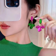 New Fashionable And Exquisite Retro Exaggerated Flower Shape Lacquered Earrings For Temperament Ladies Jewelry Gifts Wholesale