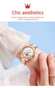 OLEVS Brand Women's Mechanical Watch Steel Strip Automatic Wristwatch Short and Eye-Catching