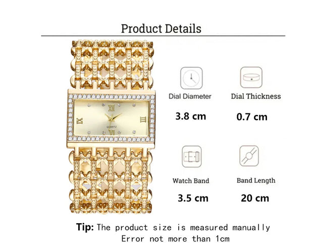 UTHAI W29 Women's Fashion Watch Luxury Light Square Diamond Quartz Ladies Gold Stainless Steel Bracelet