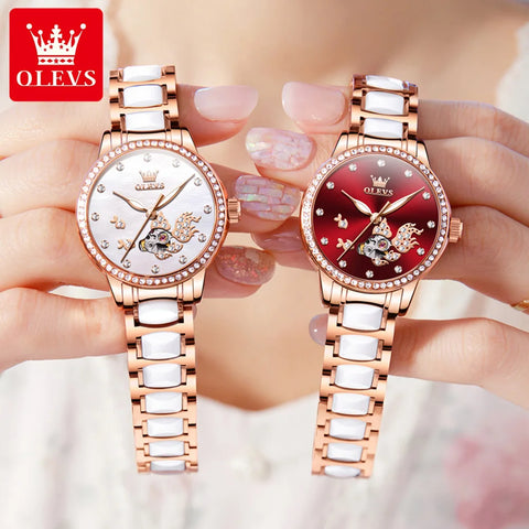 OLEVS Brand Women's Mechanical Watch Steel Strip Automatic Wristwatch Short and Eye-Catching