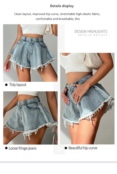 Denim Shorts for Women Summer Beach Fashion Loose Wide Leg Jeanette Casual Style Shorts