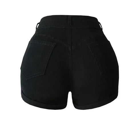 2023 Summer Fashion Women's High Waist Black and White Stretch Denim Shorts Sexy Slim Fit Stretch Jeans Shorts