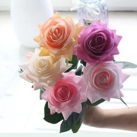 15pc Real Touch Rose Branch Latex Artificial Rose Bouquet Decor Home Wedding Party Valentine's Day Birthday Gift Fake Flowers