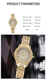 Luxury Women's Gold Quartz Watch Fashionable Diamond Wristwatch Set with Elegant Bracelet for Ladies