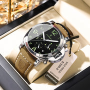 POEDAGAR Luxury Men's Quartz Watch Chronograph Waterproof Luminous Date Casual Leather Sports Military Wristwatch