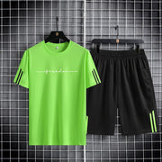 【 M-5XL 】 Summer men's set 2024 new quick drying breathable mesh short sleeved T-shirt and shorts two-piece running sports set