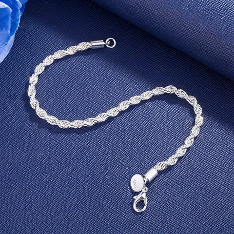 Gorgeous 18k Gold 925 Sterling Silver 4MM Chain Bracelets for Men Charm Women Lady Boy Wedding Party 20cm 8in