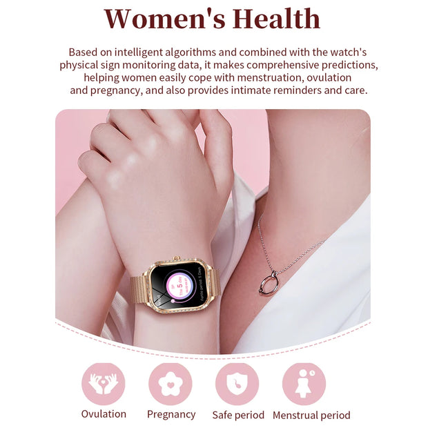 Women's Smart Watch Heart Rate & Blood Pressure Monitor Music Playback AI Voice Sports BT Calling for Xiaomi Huawei