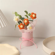 5PCS Knitted Flowers Puff Bucket Bouquet Woolen Flowers DIY Hand Knitted Flowers for Valentine's Day Christmas Gifts