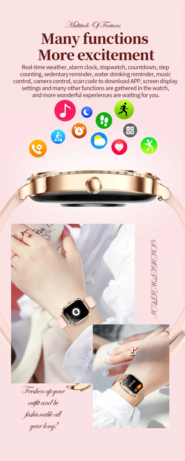 Women's Smart Watch Heart Rate & Blood Pressure Monitor Music Playback AI Voice Sports BT Calling for Xiaomi Huawei