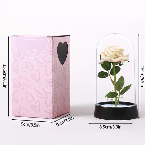 Artificial Rose Flowers Eternal Flower In Glass Cover Rose Light Wedding Birthday Gift Valentine's Day Luminescence Ornaments