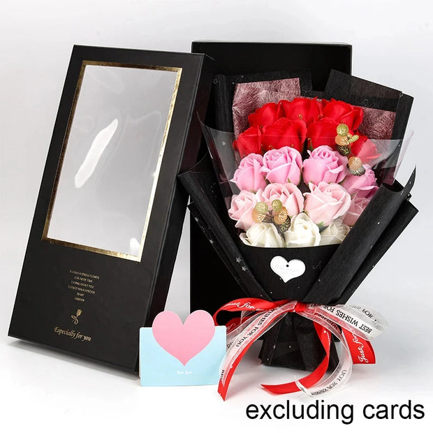 Hand Made Artificial 18 heads Rose Flowers Bouquet Gift Box Home Decoration Creative Valentine Birthday Party Graduation Gifts