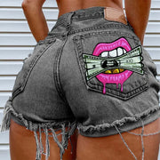 FAGADOER High Waisted Torn Denim Shorts for Women Casual Y2K Street Style with Eye Catching Printing Tassels