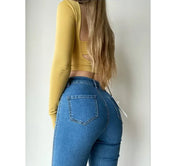 Skinny Women's Stretch Jeans Slim Fashion Korean Pencil Pants Autumn Vintage Black Gray Blue Washed Mom Jeans Leggings