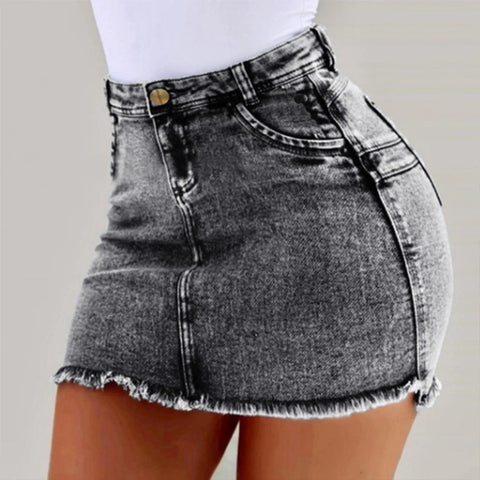 Fashionable Street Style Denim Skirt for Women with Stretch Bodycon Miniskirt Short Length with Zipper Fly Pockets