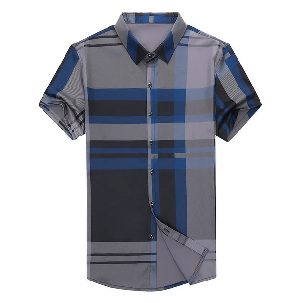 Men's Striped Business Casual Short Sleeved Shirt Wrinkle Resistant and Non Ironing Comfortable Top