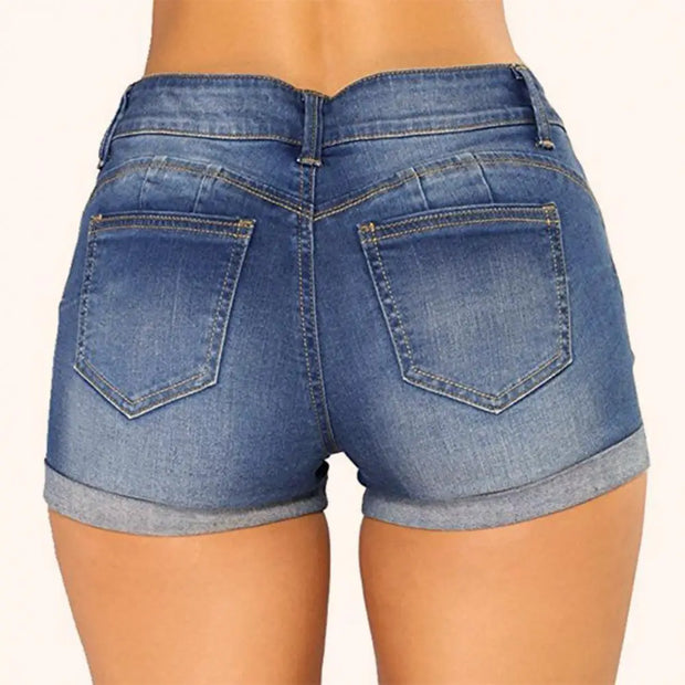 Fabulous Short Jeans Pure Colors Denim Shorts Button Simple Denim Shorts  Slim Fit