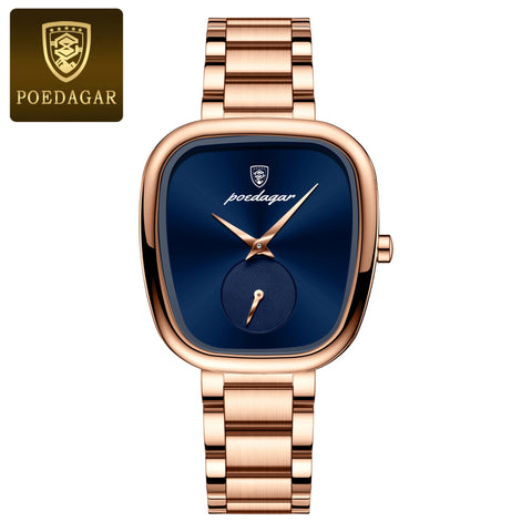 POEDAGAR Luxury Stainless Steel Quartz Watch for Women Waterproof Elegant Ladies Clock High Quality Wristwatch